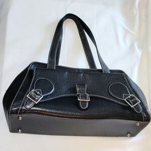 Cynthia rowley black pebbled leather shoulder bag hand purse satchel like new